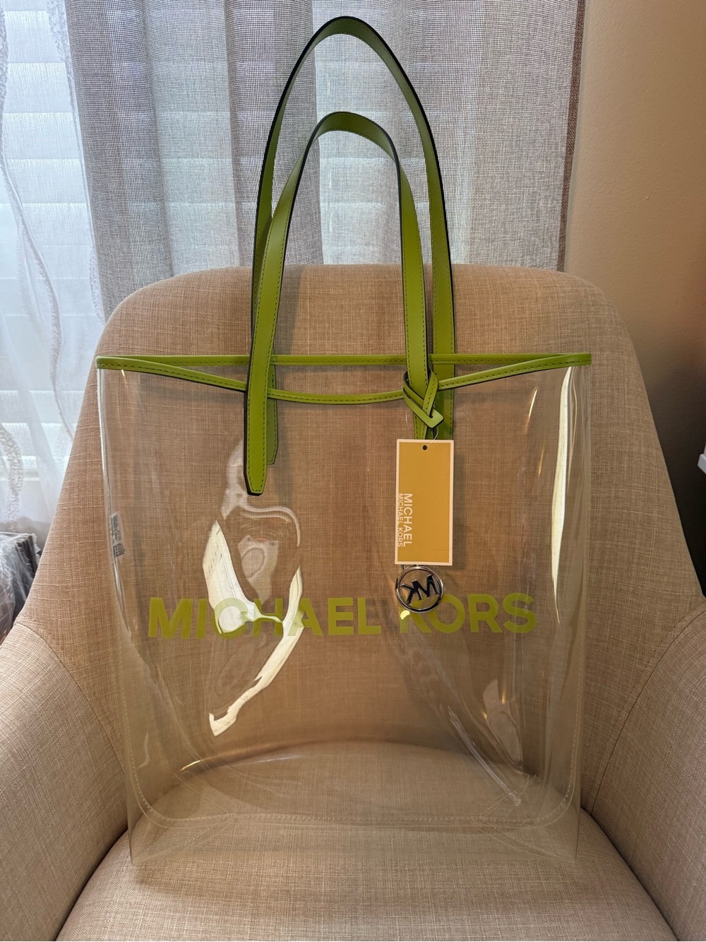 Michael Kors Clear Tote with Lime Trim and Handles